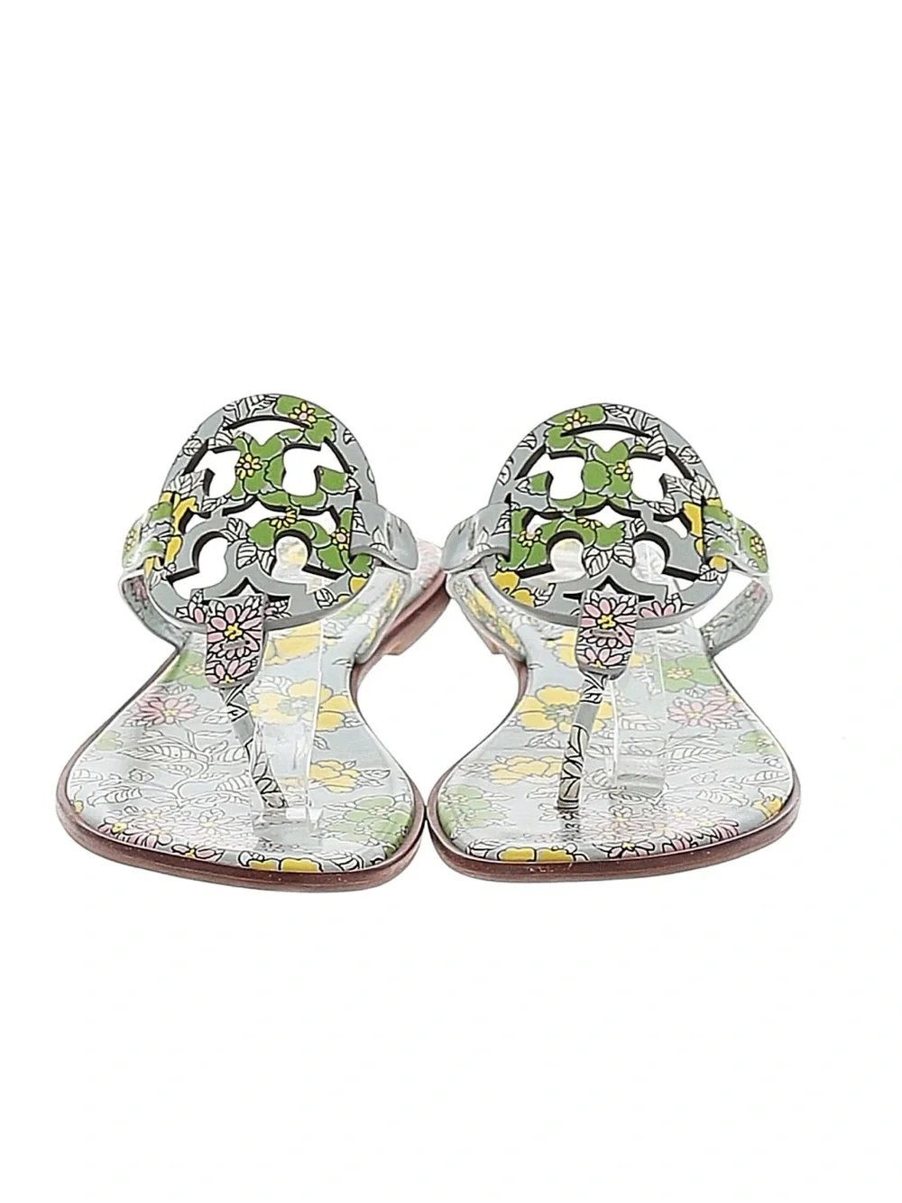 TORY BURCH Miller Floral Blue Green Yellow Wallpaper Leather Sandal Retro 70s 10